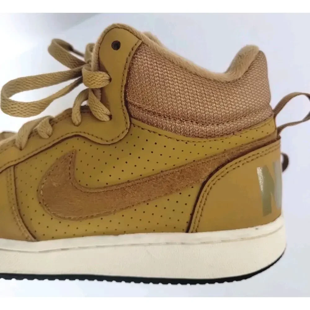 Nike Youth 4Y Court Borough Mid GS Wheat/Gold Athletic Hi-top B-ball Sneakers